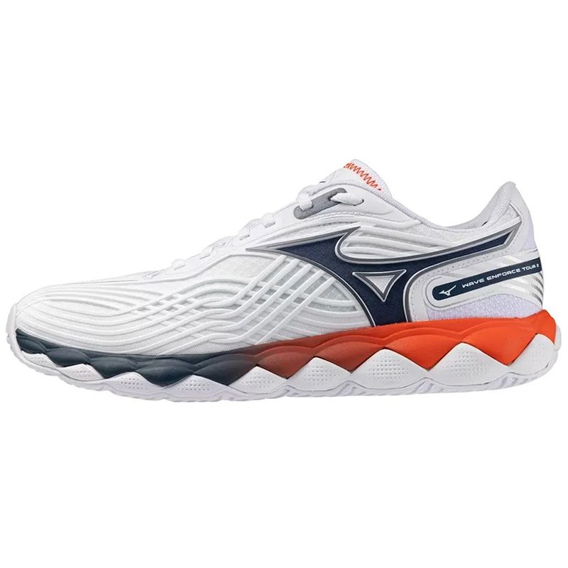 Mizuno Wave Enforce Tour 2 AC White/Insignia Blue/Orange — теннисные кроссовки, фото товара