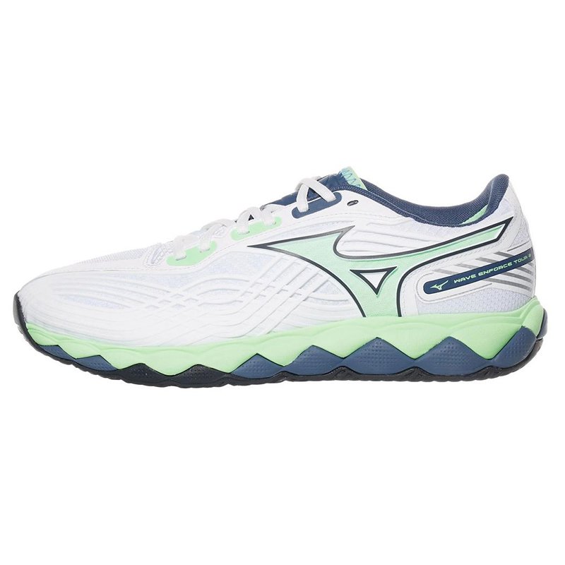 Mizuno Wave Enforce Tour 2 AC White/Neo Mint/Vintage Indigo — теннисные кроссовки, фото товара