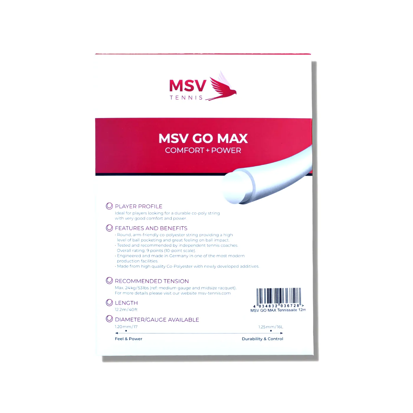 MSV Go Max Black 1.25 (12M) — теннисная ракетка Струны MSV Go Max Black 1.25 (12M)