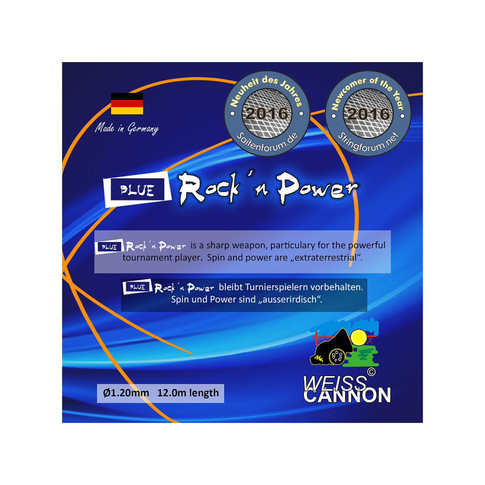 Weiss Cannon Rock'n Power Hybrid Blue+Blue 1.20 (12M) — теннисная ракетка Струны Weiss Cannon Rock'n Power Hybrid Blue+Blue 1.20 (12M)