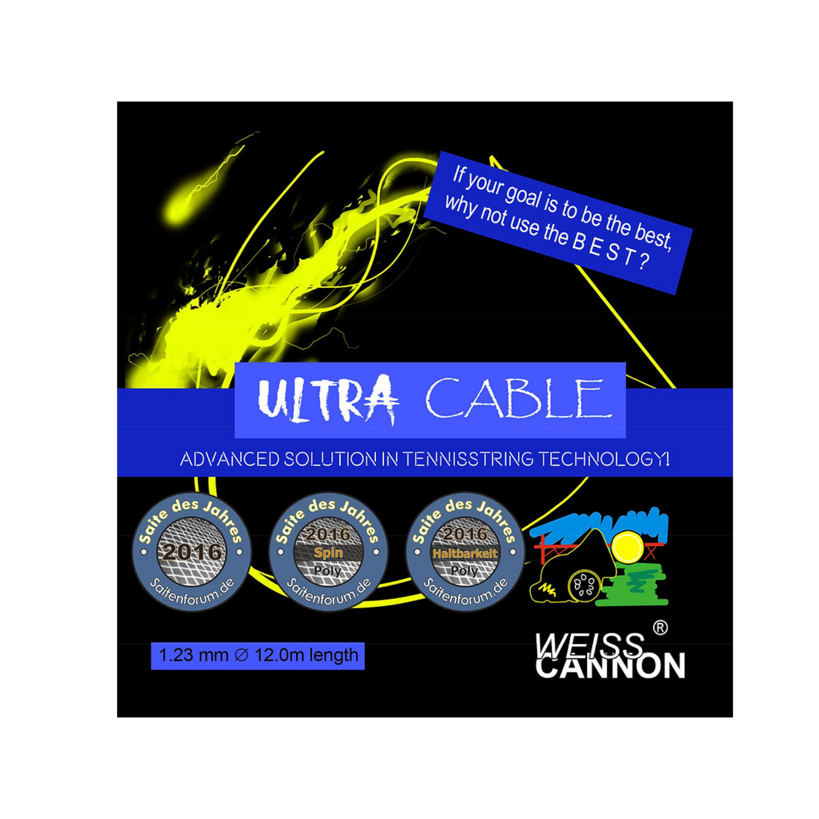 Weiss Cannon Ultra Cable Yellow 1.23 (12M) — теннисная ракетка Струны Weiss Cannon Ultra Cable Yellow 1.23 (12M)